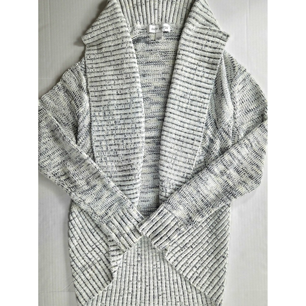 Pure Energy Cardigan Women Size X White Gray Marled Open Front Shawl Collar